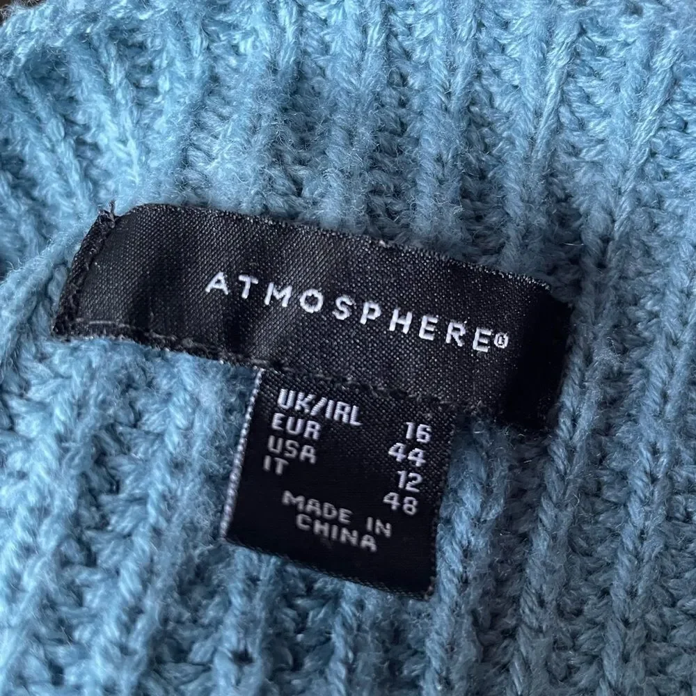 Atmosphere Blue Boat Neck Cable Knit Cropped Pullover Sweater (Size: 12)